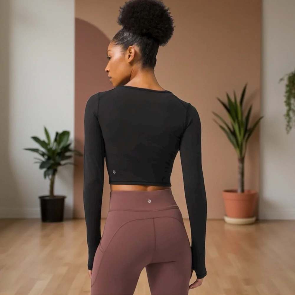 Lululemon Wunder Train Cropped Long Sleeve in Black Sz 14
